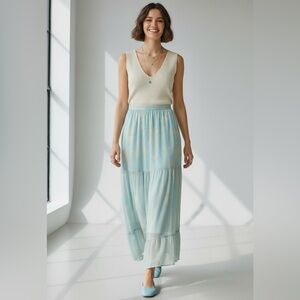 H&M Blue Sheer Tiered Maxi Skirt